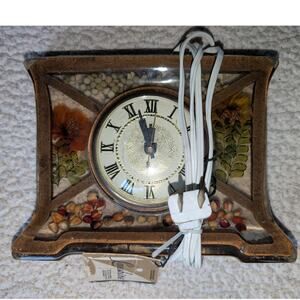 Vintage Lanshire Vomit Mantle Clock Pressed Flowers Corn Lentils Working